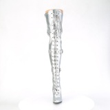 Kunstleder 13 cm SEDUCE-3028 Silber overknee stiefel mit schnürung