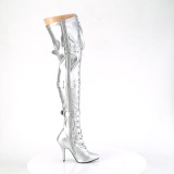 Kunstleder 13 cm SEDUCE-3028 Silber overknee stiefel mit schnürung