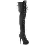 Kunstleder 15 cm DELIGHT-3022 Schwarze overknee stiefel mit schnürung