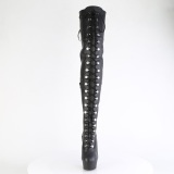 Kunstleder 15 cm DELIGHT-3022 Schwarze overknee stiefel mit schnürung