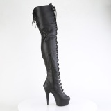 Kunstleder 15 cm DELIGHT-3022 Schwarze overknee stiefel mit schnürung