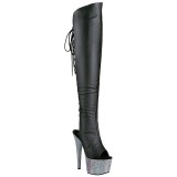 Kunstleder 18 cm BEJEWELED-DM-7 overknee stiefel mit strass plateau