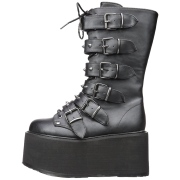 Kunstleder 9 cm DAMNED-225 plateau damenstiefel mit schnalle