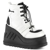 Kunstleder Weiss 12 cm STOMP-13 wedge plateau stiefeletten
