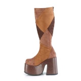 Kunstleder blockabsatz hippie 13 cm CAMEL-280 braune chunky stiefel plateau