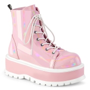 Kunstleder boots 5 cm SLACKER-55 Rosa stiefeletten mit schnrsenkel