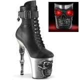 LED Totenkopf plateau 20 cm pleaser high heels ankle boots - chrome
