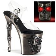 LED Totenkopf plateau 20 cm pleaser high heels durchsichtig - pewter