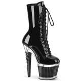 Lack 18 cm SPECTATOR-1040 platform ankle boots mit schnürsenkel in schwarz