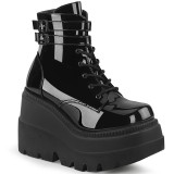 Lackleder 11,5 cm SHAKER-52 DemoniaCult wedge plateauboots schwarz