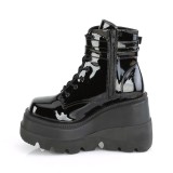 Lackleder 11,5 cm SHAKER-52 DemoniaCult wedge plateauboots schwarz