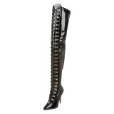Lackleder 13 cm SEDUCE-3024 Schwarze overknee stiefel mit schnürung