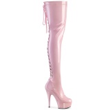 Lackleder 15 cm DELIGHT-3063 Rosa overknee stiefel mit schnürung