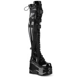 Lackleder 15 cm WAVE-315 Overknee stiefel mit wedge plateau schwarze