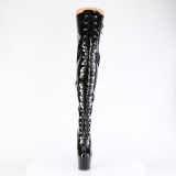 Lackleder 18 cm ADORE-3022 Schwarze overknee stiefel mit schnürung