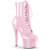 Lackleder 18 cm SKY-1020 Rosa high heels stiefeletten mit schnürsenkel