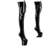 Lackleder 20 cm CRAZE-3023 Heelless overknee damenstiefel pony heels schwarze