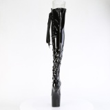 Lackleder 20 cm CRAZE-3050 Heelless overknee damenstiefel pony heels schwarze