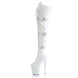 Lackleder 20 cm FLAMINGO-3028 overknee lackstiefel mit schnallen weisse