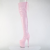 Lackleder 20 cm FLAMINGO-3850 Rosa overknee stiefel mit schnürung