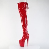 Lackleder 20 cm FLAMINGO-3850 Rote overknee stiefel mit schnürung