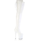 Lackleder 20 cm FLAMINGO-3850 Weisse overknee stiefel mit schnürung