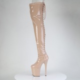 Lackleder 20 cm FLAMINGO-3850 beige overknee stiefel mit schnürung