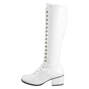 Lackleder schnürstiefel 5 cm - 70er jahre hippie disco weiße lackstiefel gogo