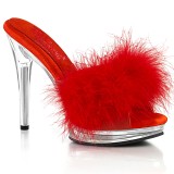 Leatherette 12,5 cm GLORY-501F-8 Red mules high heels with marabou feathers