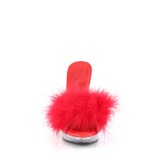 Leatherette 12,5 cm GLORY-501F-8 Red mules high heels with marabou feathers