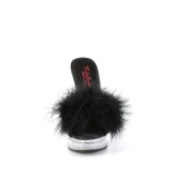 Leatherette 13,5 cm MAJESTY-501F-8 Black mules high heels with marabou feathers