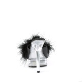 Leatherette 13,5 cm MAJESTY-501F-8 Black mules high heels with marabou feathers