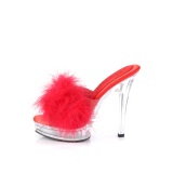 Leatherette 13,5 cm MAJESTY-501F-8 Red mules high heels with marabou feathers