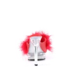 Leatherette 13,5 cm MAJESTY-501F-8 Red mules high heels with marabou feathers