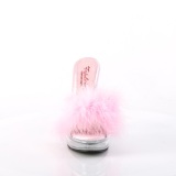 Leatherette 13,5 cm MAJESTY-501F-8 Rosa mules high heels with marabou feathers