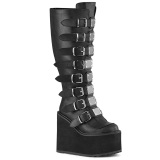 Leatherette 14 cm demoniacult stretch platform boots with wide calf