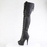 Leatherette 15 cm DELIGHT-3022 Black overknee boots with laces