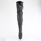 Leatherette 15 cm DELIGHT-3022 Black overknee boots with laces