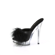 Leatherette 15 cm SULTRY-601F Black mules high heels with marabou feathers
