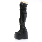 Leatherette 15 cm WAVE-315-2 Wedge Platform Thigh High Boots Black