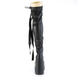 Leatherette 15 cm WAVE-315-2 Wedge Platform Thigh High Boots Black