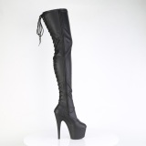 Leatherette 18 cm ADORE-3850 Black overknee boots with laces