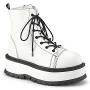 Leatherette boots 5 cm SLACKER-55 White lace up ankle boots