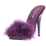 Lila 13 cm POISE-501F Mules Schuhe mit Marabou Federn - Plüsch