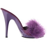 Lila 13 cm POISE-501F Mules Schuhe mit Marabou Federn - Plüsch