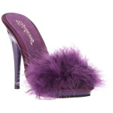 Lila 13 cm POISE-501F Mules Schuhe mit Marabou Federn - Plüsch