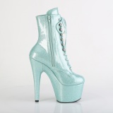 Mint green glitter 18 cm high heels ankle boots platform