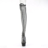 Netzstoff mit strass 15 cm DELIGHT-3009 Schwarze overknee high heels stiefel