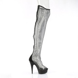 Netzstoff mit strass 15 cm DELIGHT-3009 Schwarze overknee high heels stiefel