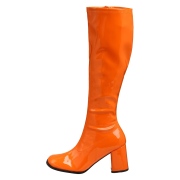 Orange boots block heel 7,5 cm - 70s years style hippie disco gogo under kneeboots patent leather